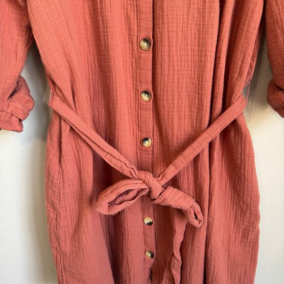 New Directions Curvy Shirt Dress Size 3X Button Up Gauzy Cotton Lagenlook Mauve - Picture 5 of 11